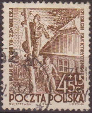 Polonia 1951 Scott 530 Sello º Plan 6 Construccion Casas Apartamentos Instalacion Electrica Pologne Polska Poland Polen 